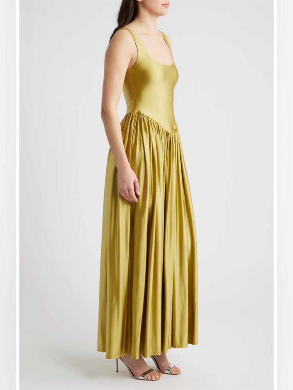Delfi Collective Olive green Oriana satin basque waist maxi dress - Picture 3 of 10